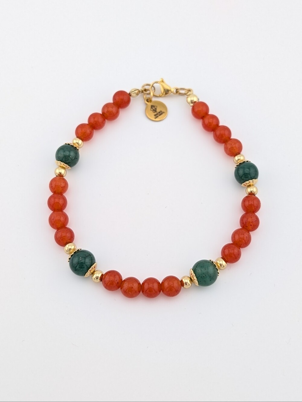 Carnelian & Moss Agate Gold Bracelet - Unique Artisan Jewelry - D082 - Picture 4 of 5